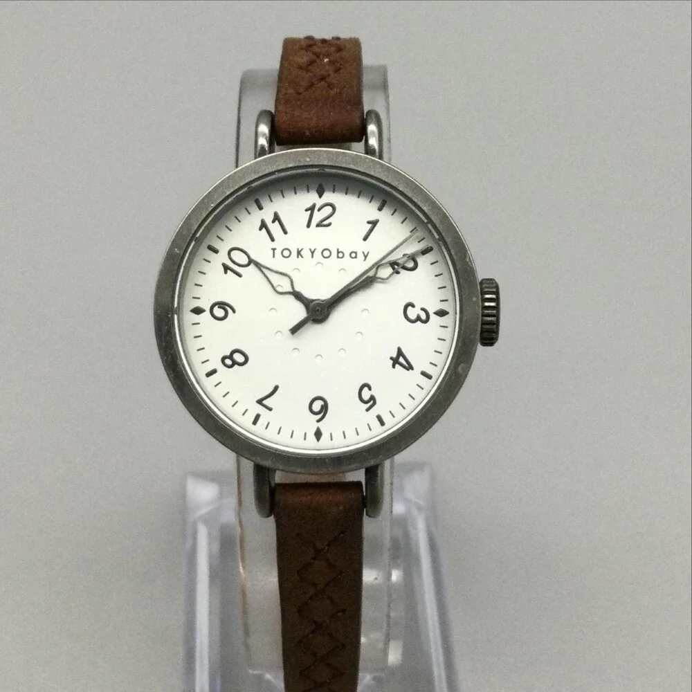 TOKYObay Womens Watch 28mm White Dial Brown Leather Arabic New Battery